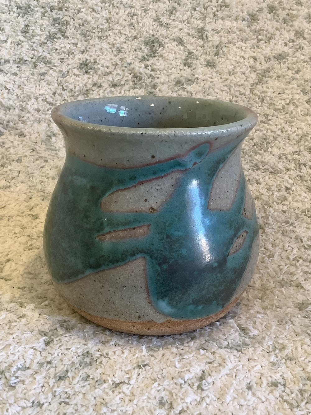 Handmade Pottery Ceramic Flower Vase Teal & Gray Glazed NWT 5”x4.5”